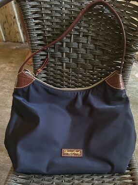 Dooney and bourke canvas navy blue and leather shoulder bag like new